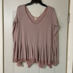 Free People Size XS Tangerine Tee in Mauve pink top blouse long sleeve